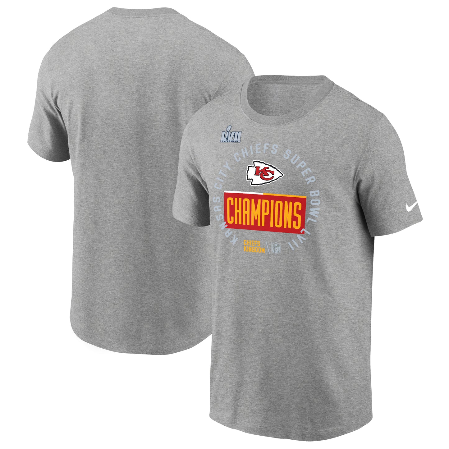 Men's Nike Gray Kansas City Chiefs Super Bowl LVII Champions Locker Room Trophy Collection T-Shirt