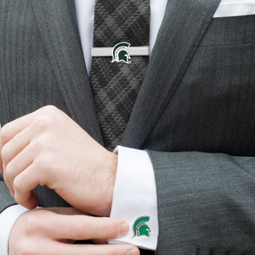 Michigan State Spartans Silvertone Team Logo Tie Clip & Cufflinks Set