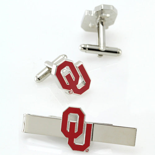 Oklahoma Sooners Silvertone Team Logo Tie Clip & Cufflinks Set