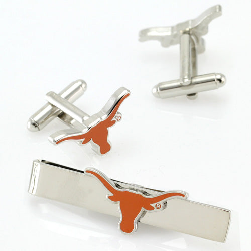 Texas Longhorns Silvertone Team Logo Tie Clip & Cufflinks Set