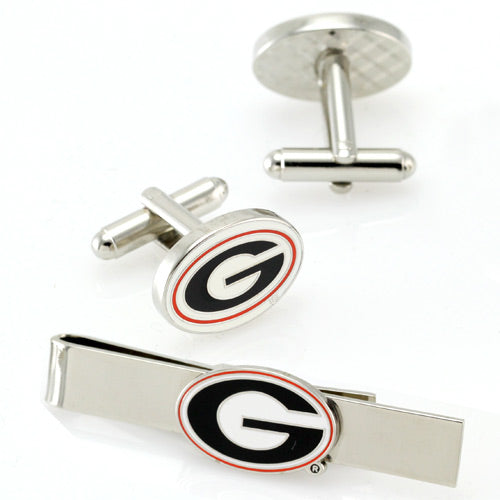 Georgia Bulldogs Silvertone Team Logo Tie Clip & Cufflinks Set