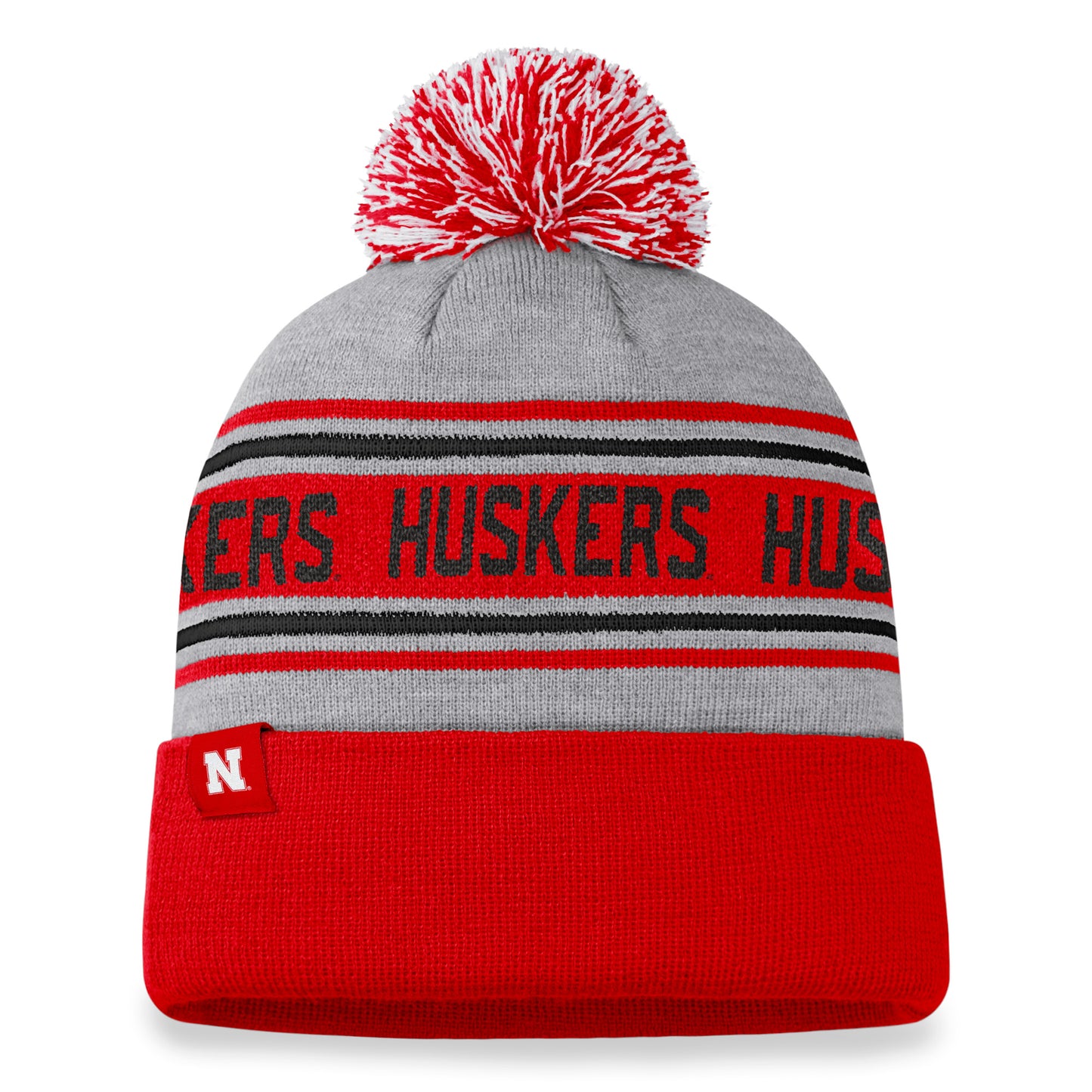 Men's Top of the World Heather Gray Nebraska Huskers Frigid Cuffed Knit Hat with Pom