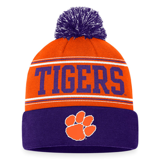 Men's Top of the World  Orange Clemson Tigers Draft Cuffed Knit Hat with Pom