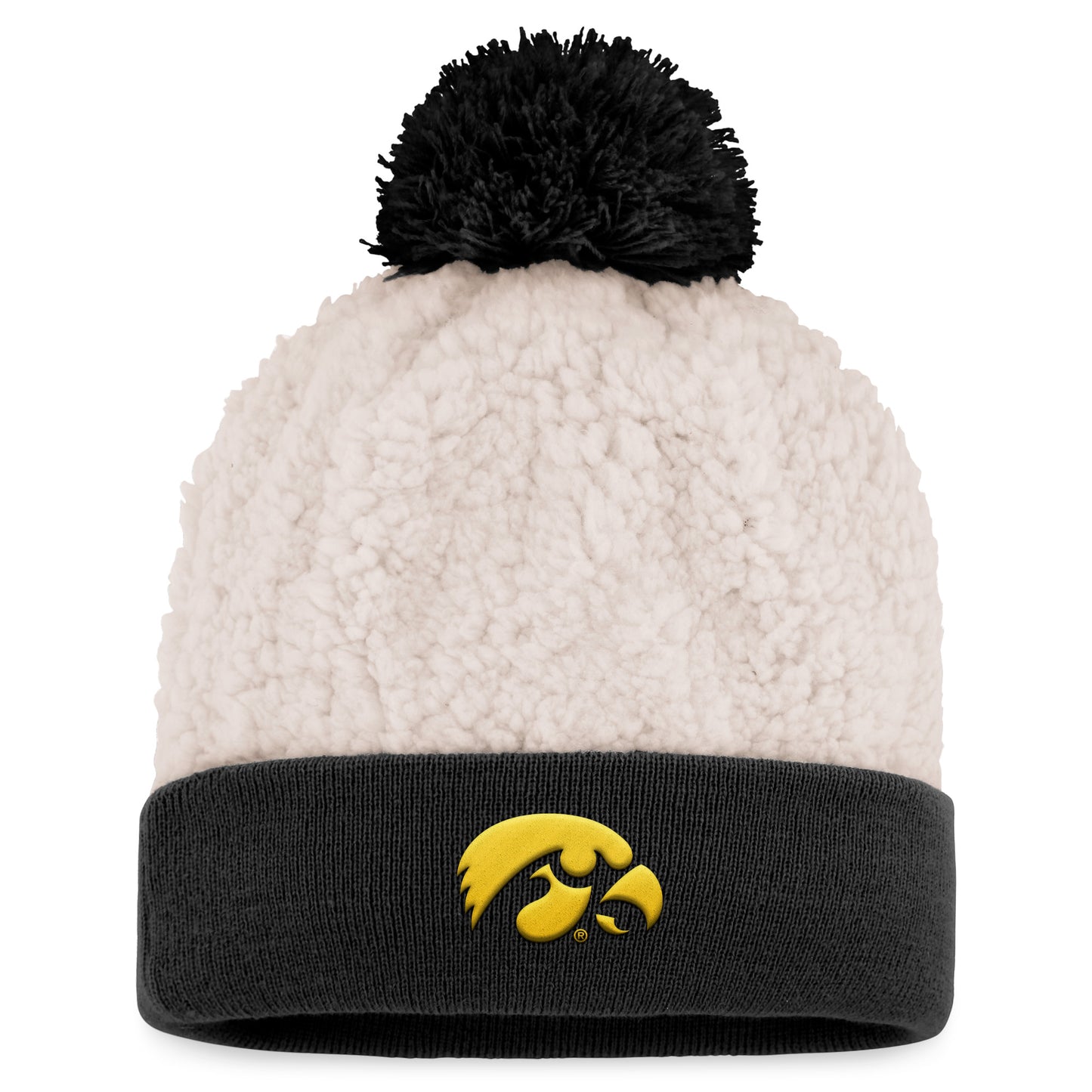 Women's Top of the World Cream Iowa Hawkeyes Grace Sherpa Cuffed Knit Hat with Pom