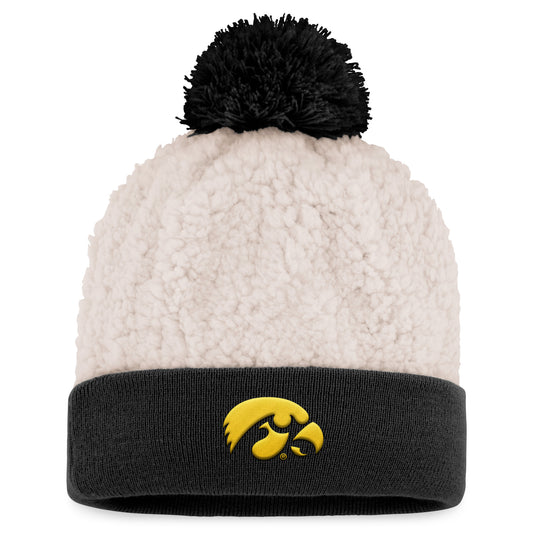 Women's Top of the World Cream Iowa Hawkeyes Grace Sherpa Cuffed Knit Hat with Pom