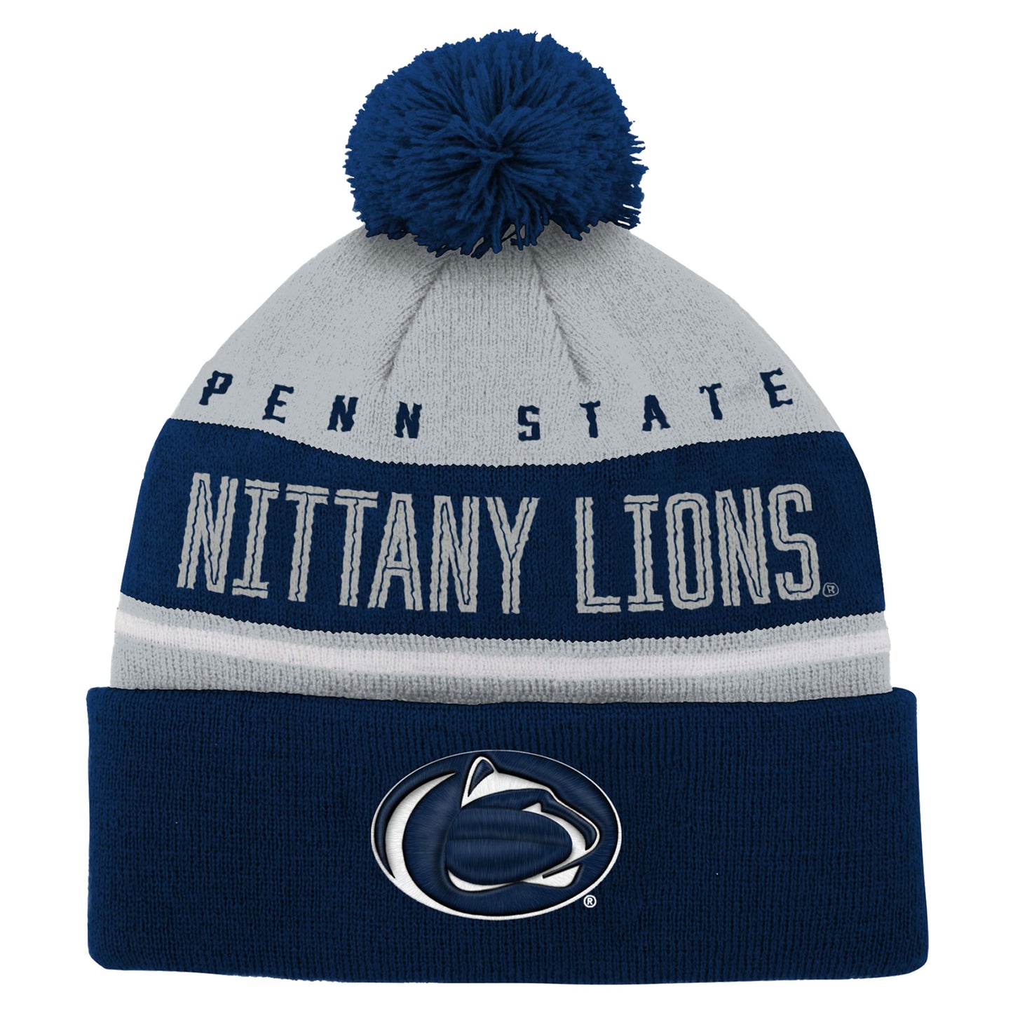 Youth Navy Penn State Nittany Lions Redzone Jacquard Cuffed Knit Hat with Pom