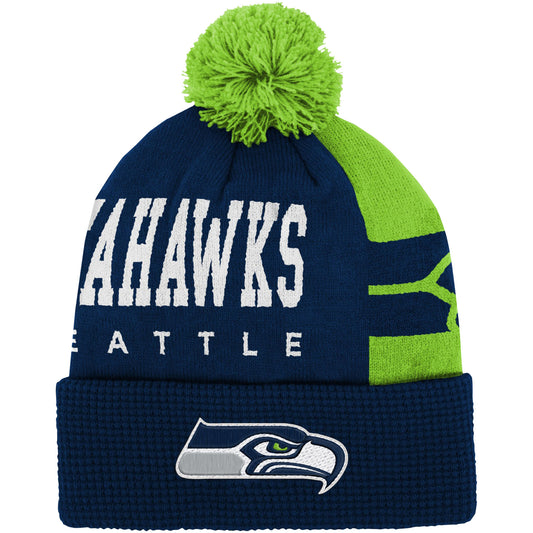 Youth Navy Seattle Seahawks Tailgate Cuffed Knit Hat with Pom