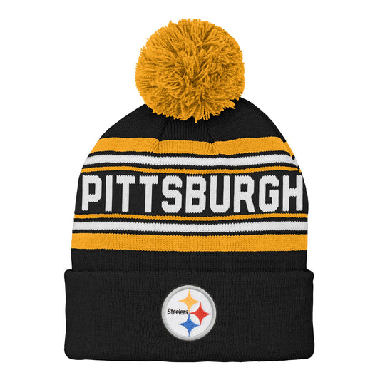 Preschool Black Pittsburgh Steelers Jacquard Cuffed Knit Hat with Pom