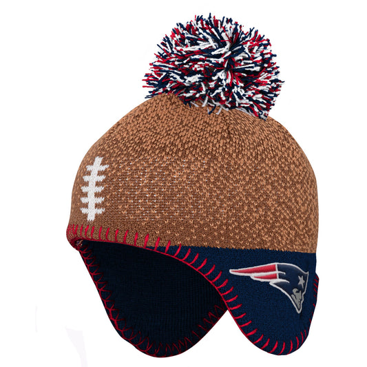 Preschool Brown New England Patriots Football Head Knit Hat with Pom