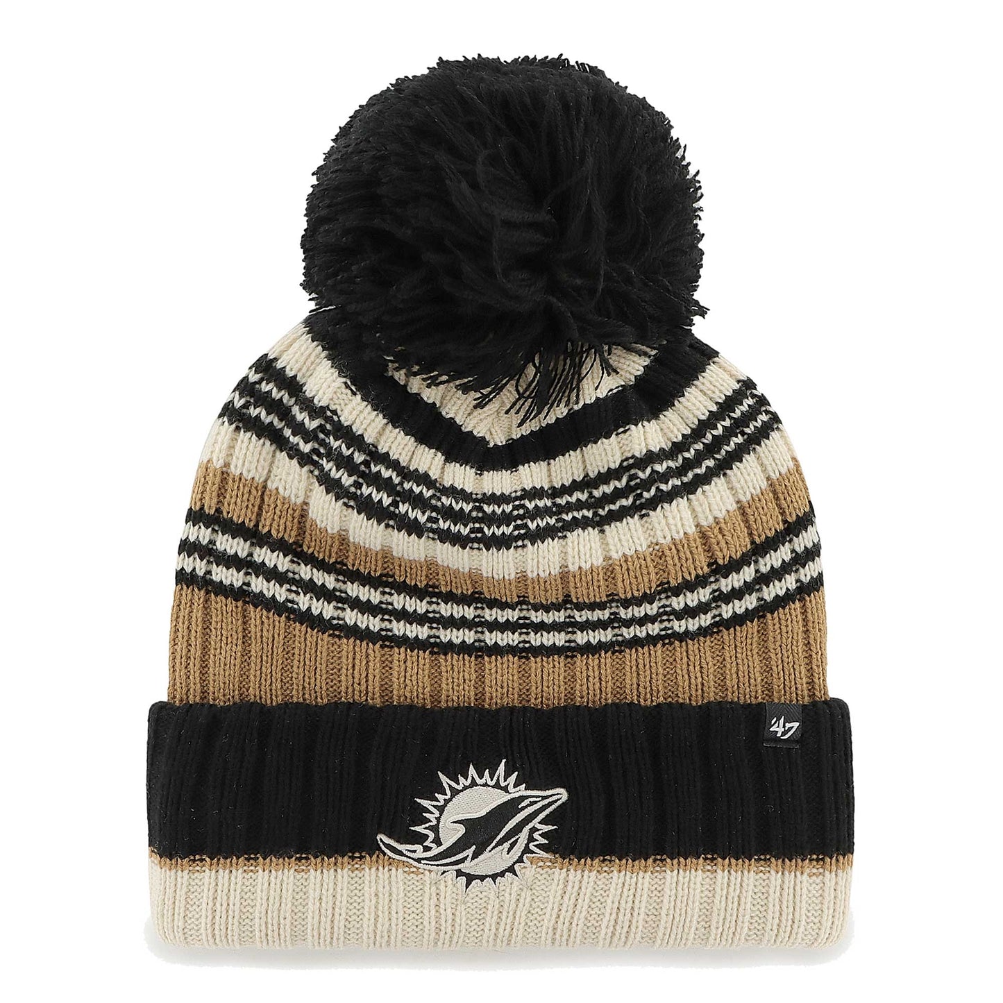 Women's '47 Natural Miami Dolphins Barista Cuffed Knit Hat with Pom