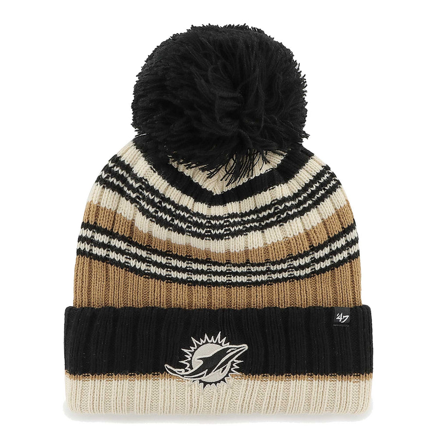 Women's '47 Natural Miami Dolphins Barista Cuffed Knit Hat with Pom