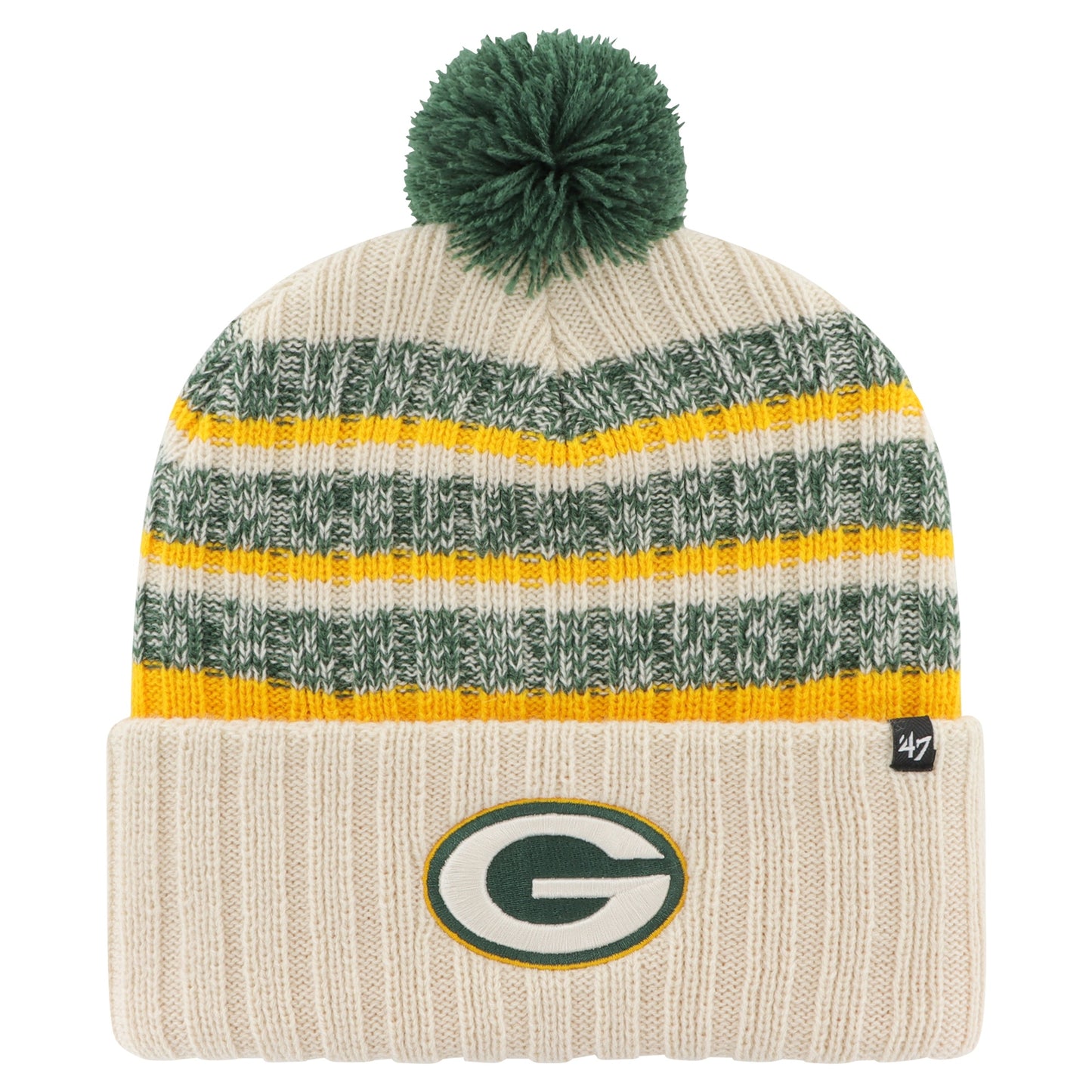 Men's '47  Cream Green Bay Packers  Tavern Cuffed Knit Hat with Pom