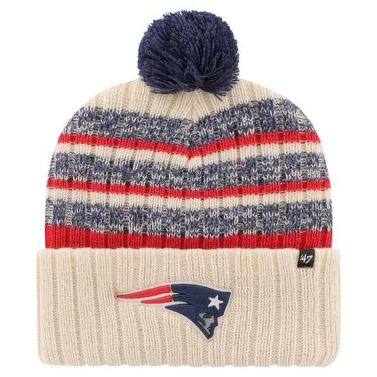 Men's '47  Natural New England Patriots  Tavern Cuffed Knit Hat with Pom