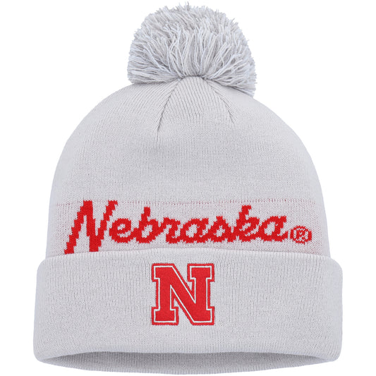 Men's adidas Gray Nebraska Huskers Cuffed Knit Hat with Pom