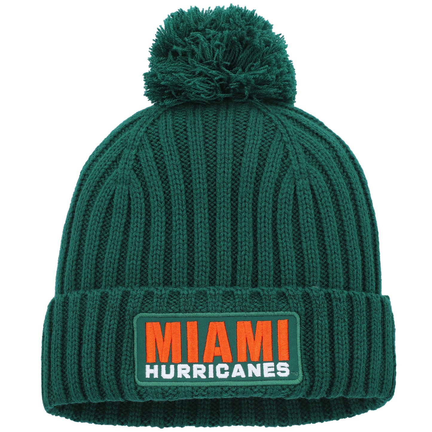 Men's adidas Green Miami Hurricanes Modern Ribbed Cuffed Knit Hat with Pom