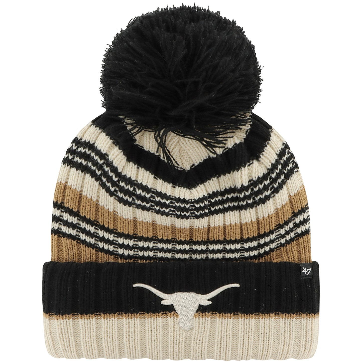 Women's '47 Khaki Texas Longhorns Barista Cuffed Knit Hat with Pom