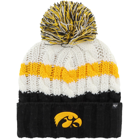 Women's '47 White Iowa Hawkeyes Ashfield Cuffed Knit Hat with Pom