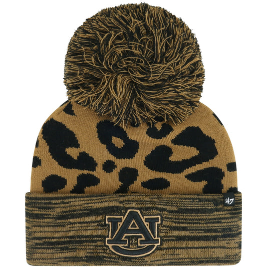 Women's '47  Brown Auburn Tigers Rosette Cuffed Knit Hat with Pom