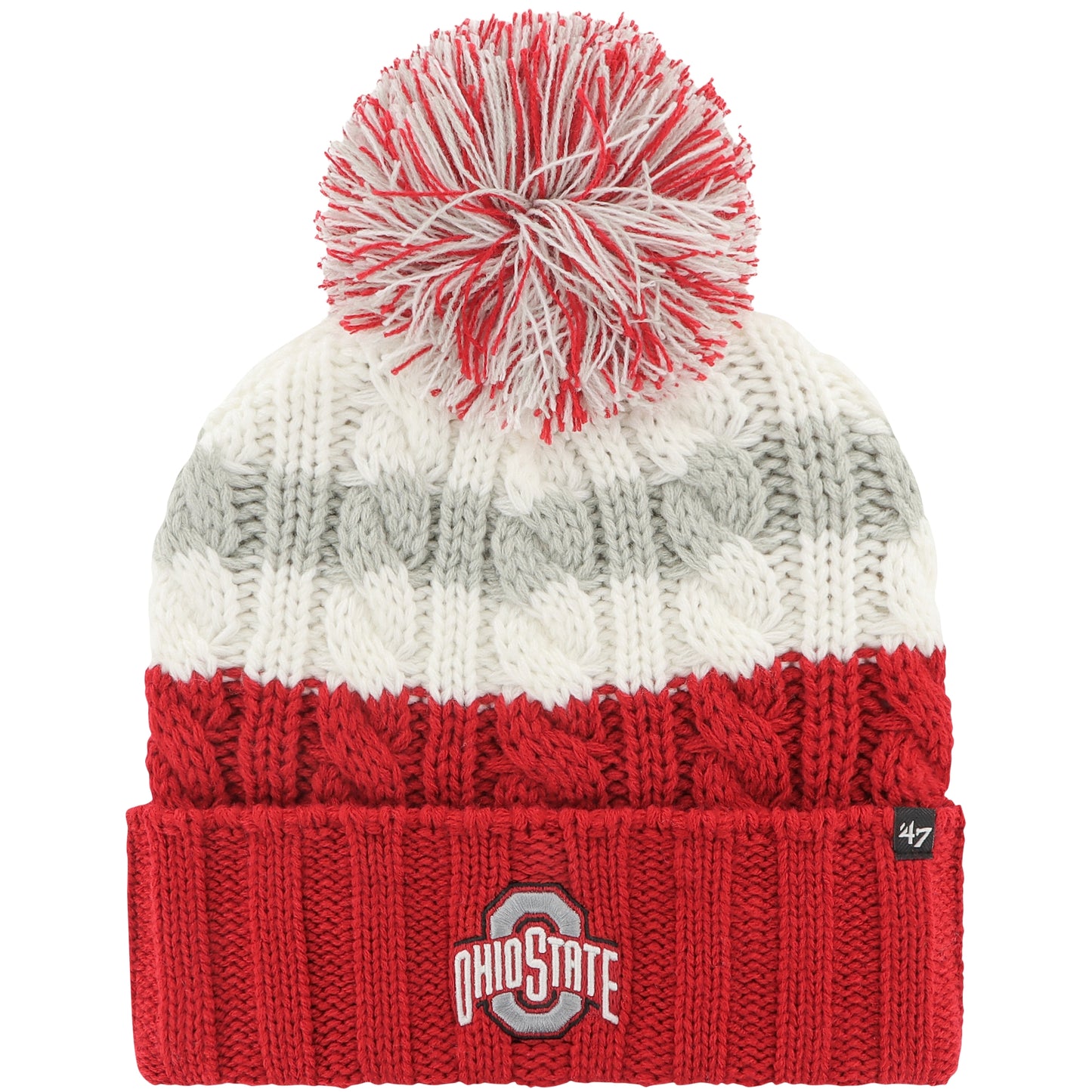 Women's '47 White Ohio State Buckeyes Ashfield Cuffed Knit Hat with Pom