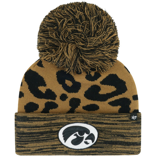 Women's '47  Brown Iowa Hawkeyes Rosette Cuffed Knit Hat with Pom