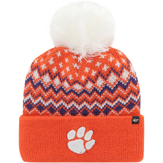 Women's '47 Orange Clemson Tigers Elsa Cuffed Knit Hat with Pom