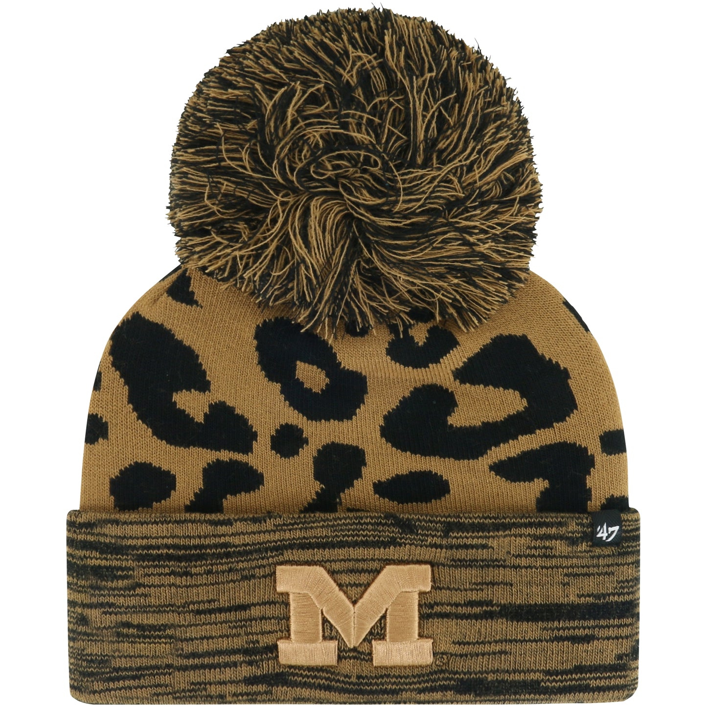 Women's '47  Brown Michigan Wolverines Rosette Cuffed Knit Hat with Pom