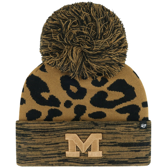 Women's '47  Brown Michigan Wolverines Rosette Cuffed Knit Hat with Pom