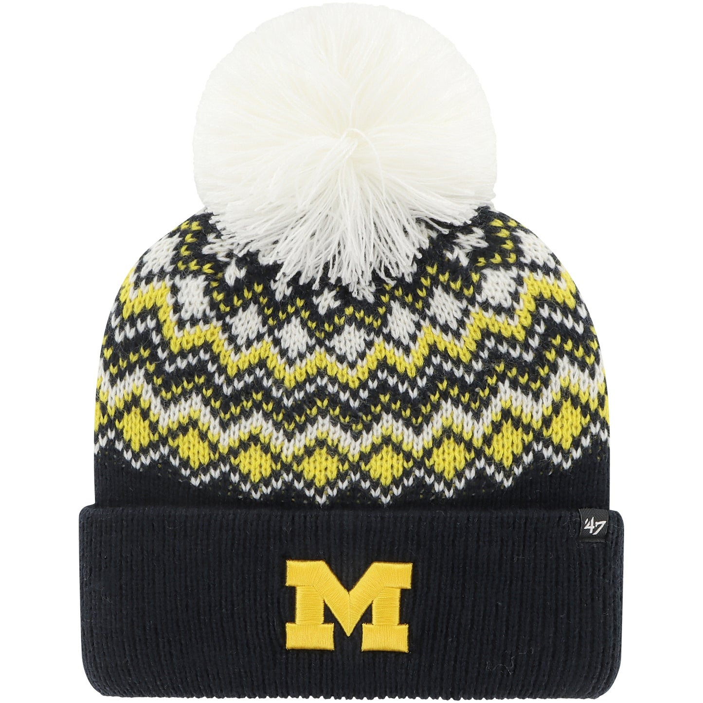 Women's '47 Navy Michigan Wolverines Elsa Cuffed Knit Hat with Pom