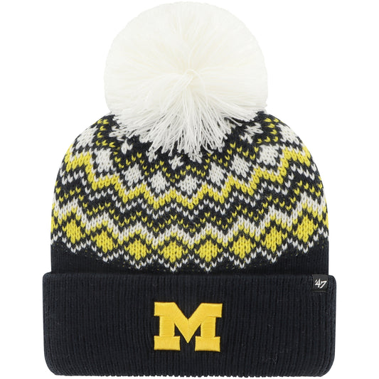Women's '47 Navy Michigan Wolverines Elsa Cuffed Knit Hat with Pom