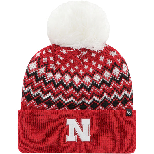 Women's '47 Scarlet Nebraska Huskers Elsa Cuffed Knit Hat with Pom