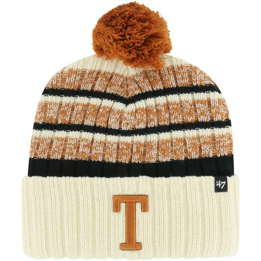 Men's '47 Khaki Texas Longhorns Tavern Cuffed Knit Hat with Pom