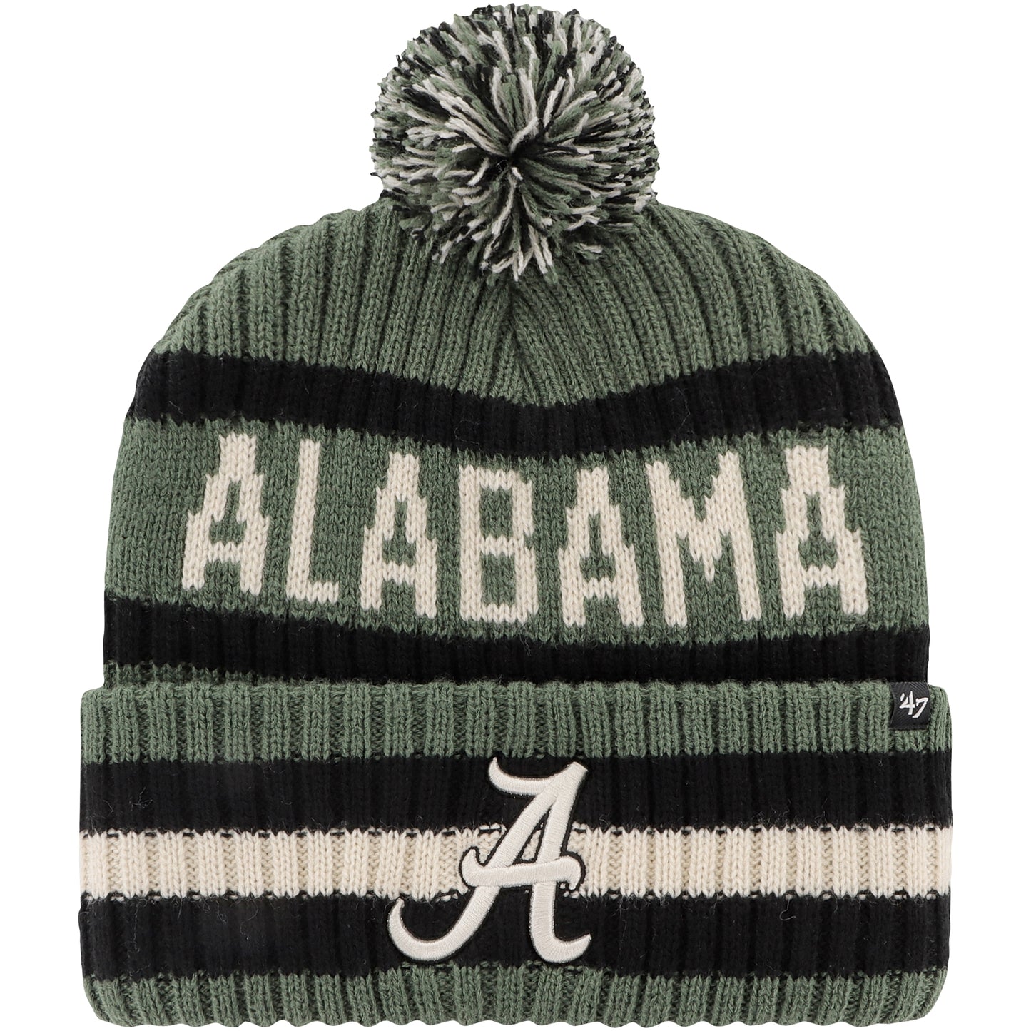 Men's '47 Green Alabama Crimson Tide OHT Military Appreciation Bering Cuffed Knit Hat with Pom