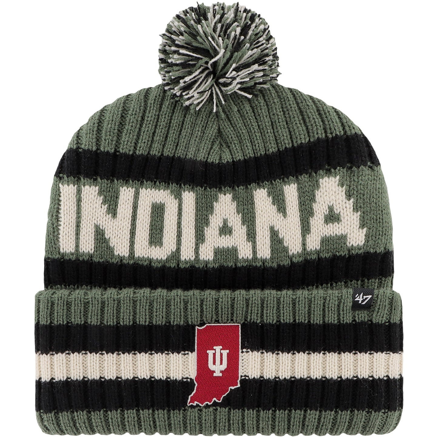 Men's '47 Green Indiana Hoosiers OHT Military Appreciation Bering Cuffed Knit Hat with Pom