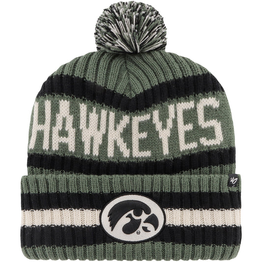 Men's '47 Green Iowa Hawkeyes OHT Military Appreciation Bering Cuffed Knit Hat with Pom