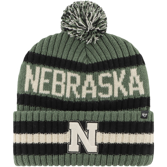 Men's '47 Green Nebraska Huskers OHT Military Appreciation Bering Cuffed Knit Hat with Pom