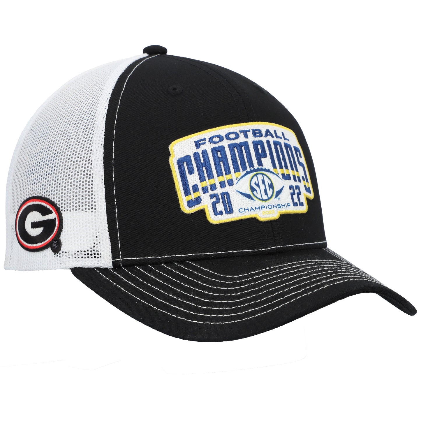 Men's Black/White Georgia Bulldogs 2022 SEC Conference Champions Locker Room Adjustable Trucker Hat