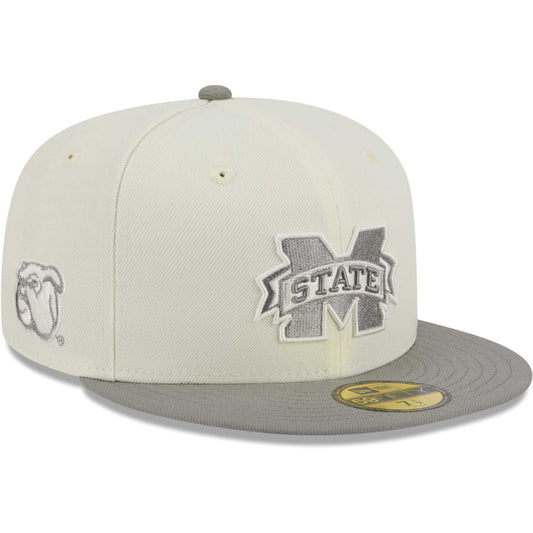 Men's New Era Stone/Gray Mississippi State Bulldogs Chrome & Concrete 59FIFTY Fitted Hat