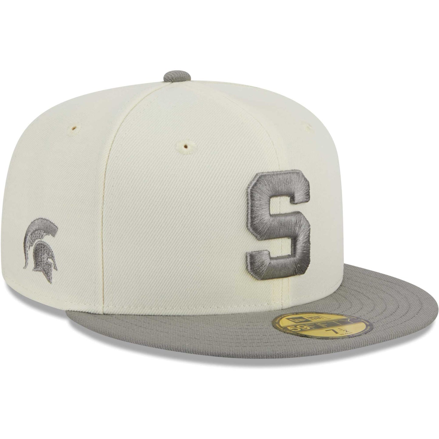 Men's New Era Stone/Gray Michigan State Spartans Chrome & Concrete 59FIFTY Fitted Hat
