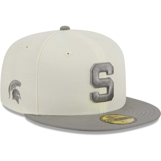 Men's New Era Stone/Gray Michigan State Spartans Chrome & Concrete 59FIFTY Fitted Hat
