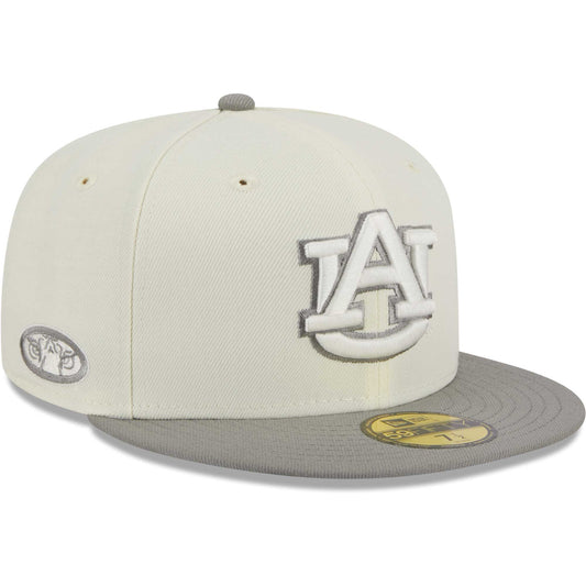 Men's New Era Stone/Gray Auburn Tigers Chrome & Concrete 59FIFTY Fitted Hat