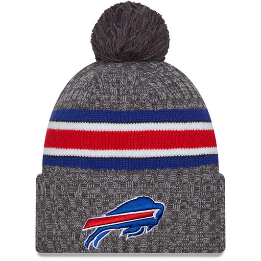 Men's New Era  Gray Buffalo Bills 2023 Sideline Sport Cuffed Pom Knit Hat