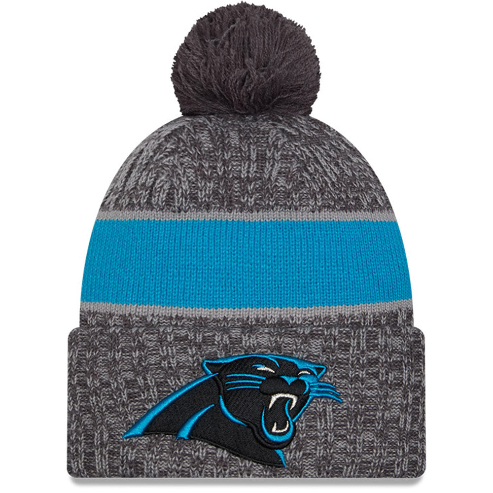 Men's New Era  Gray Carolina Panthers 2023 Sideline Sport Cuffed Pom Knit Hat