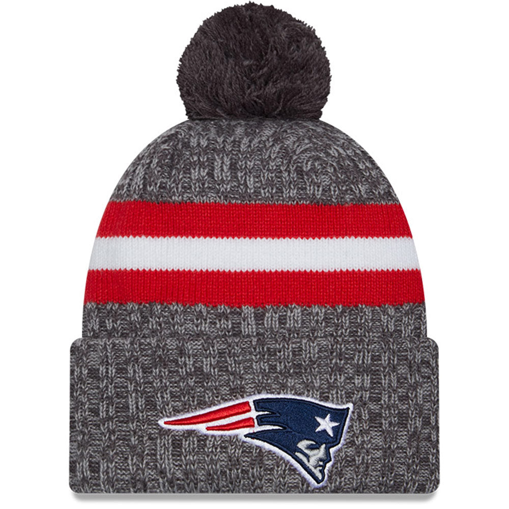 Men's New Era  Gray New England Patriots 2023 Sideline Sport Cuffed Pom Knit Hat