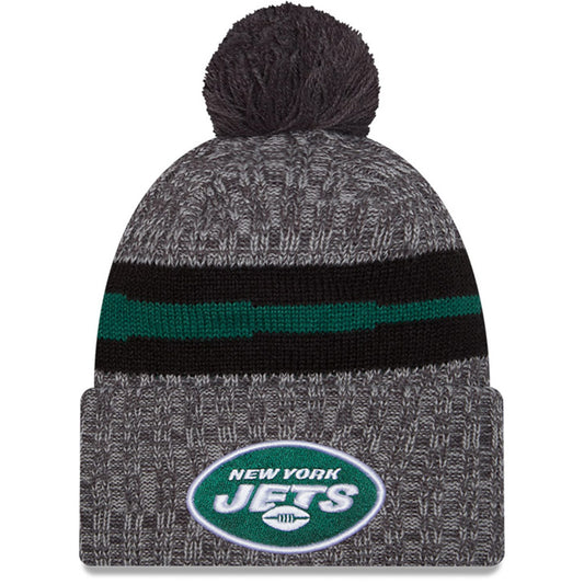 Men's New Era  Gray New York Jets 2023 Sideline Sport Cuffed Pom Knit Hat