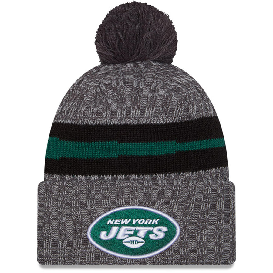 Men's New Era  Gray New York Jets 2023 Sideline Sport Cuffed Pom Knit Hat