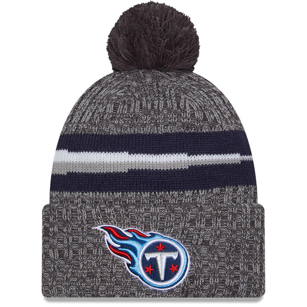 Men's New Era  Gray Tennessee Titans 2023 Sideline Sport Cuffed Pom Knit Hat