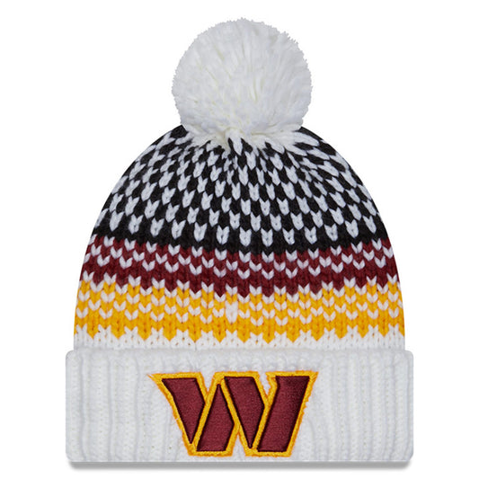 Women's New Era  White Washington Commanders 2023 Sideline Cuffed Knit Hat with Pom