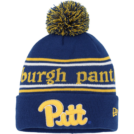 Youth New Era Royal Pitt Panthers Marquee Cuffed Knit Hat with Pom