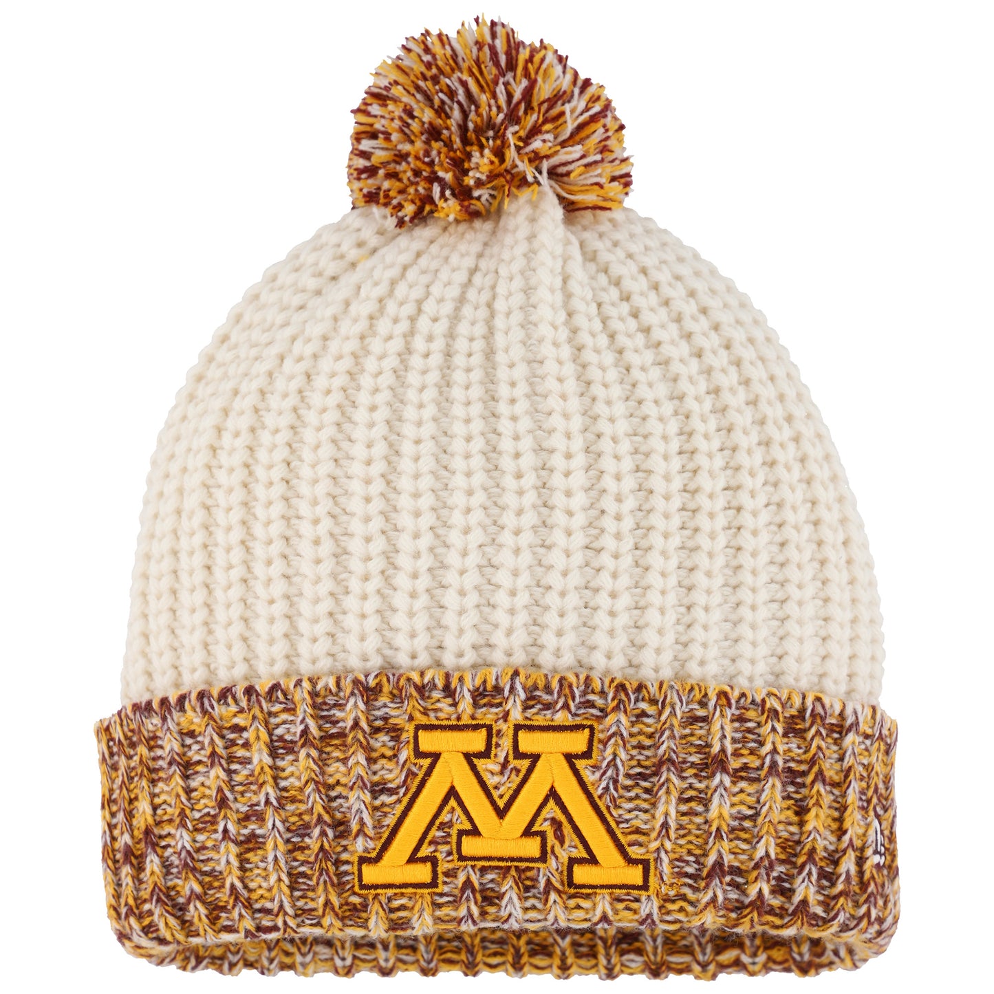 Girls Youth New Era Cream Minnesota Golden Gophers Fresh Cuffed Knit Hat with Pom