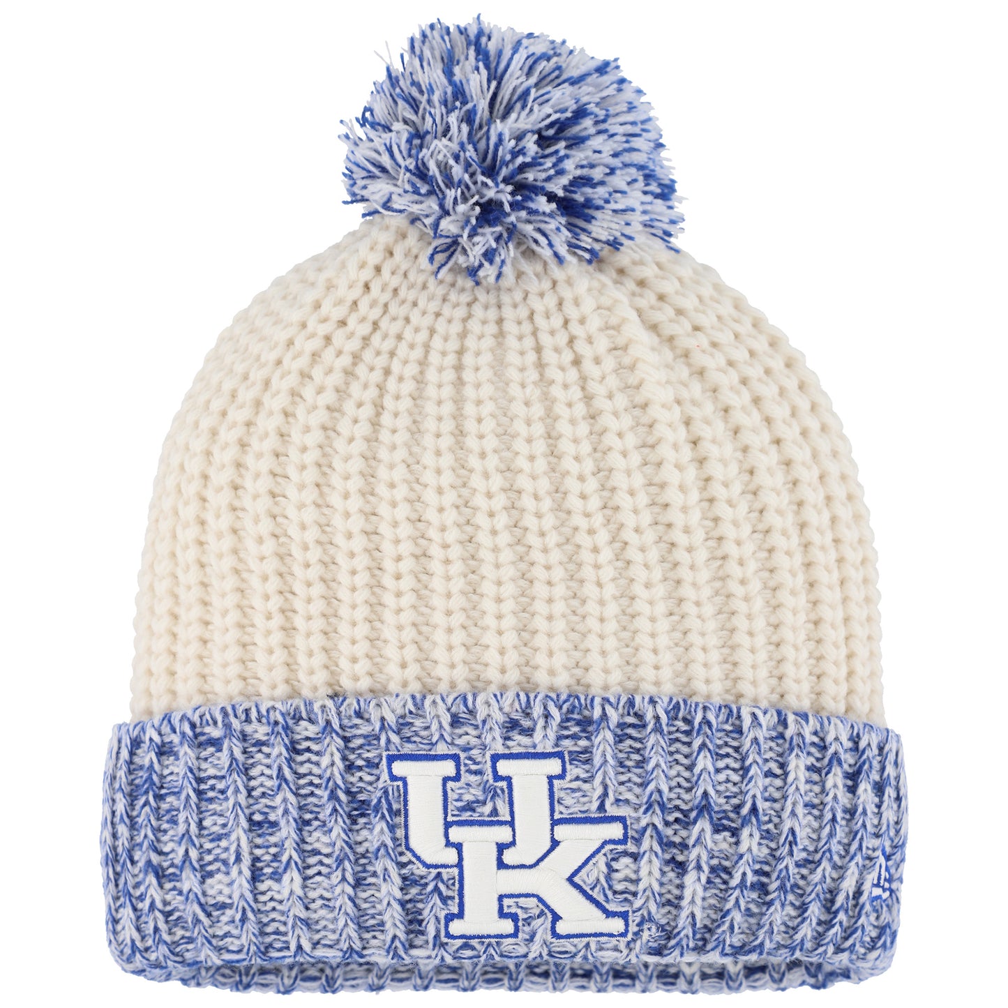 Girls Youth New Era Cream Kentucky Wildcats Fresh Cuffed Knit Hat with Pom